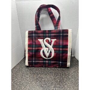 Victoria's‎ Secret Plaid Sherpa Trim Tote Bag VS Logo Holiday Cozy